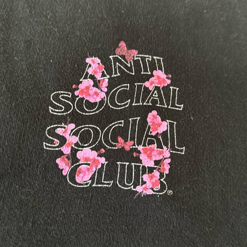 Black anti social large hoody with pink orchid